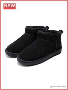 Genuine Leather Ankle Boots Water Resistant Faux Fur Lined Winter Booties